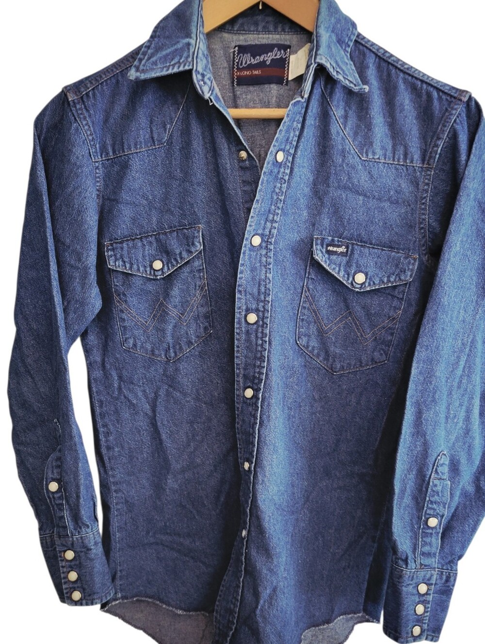 Wrangler Denim Pearl Snap Shirt Mens M Blue 100% Cotton Cowboy Western Rodeo USA